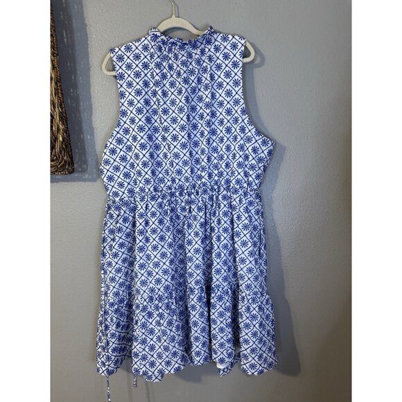 Draper James Dress 3X Blue White Cotton Summer Sleeveless Embroidered NEW - Picture 7 of 12